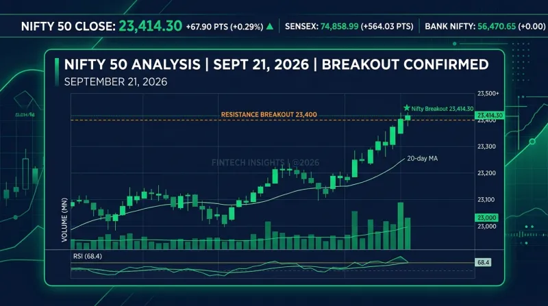 Nifty 50 Market Analysis Today (Sept 21: 23,414.30) & Tuesday Prediction: Key Levels & Indicators